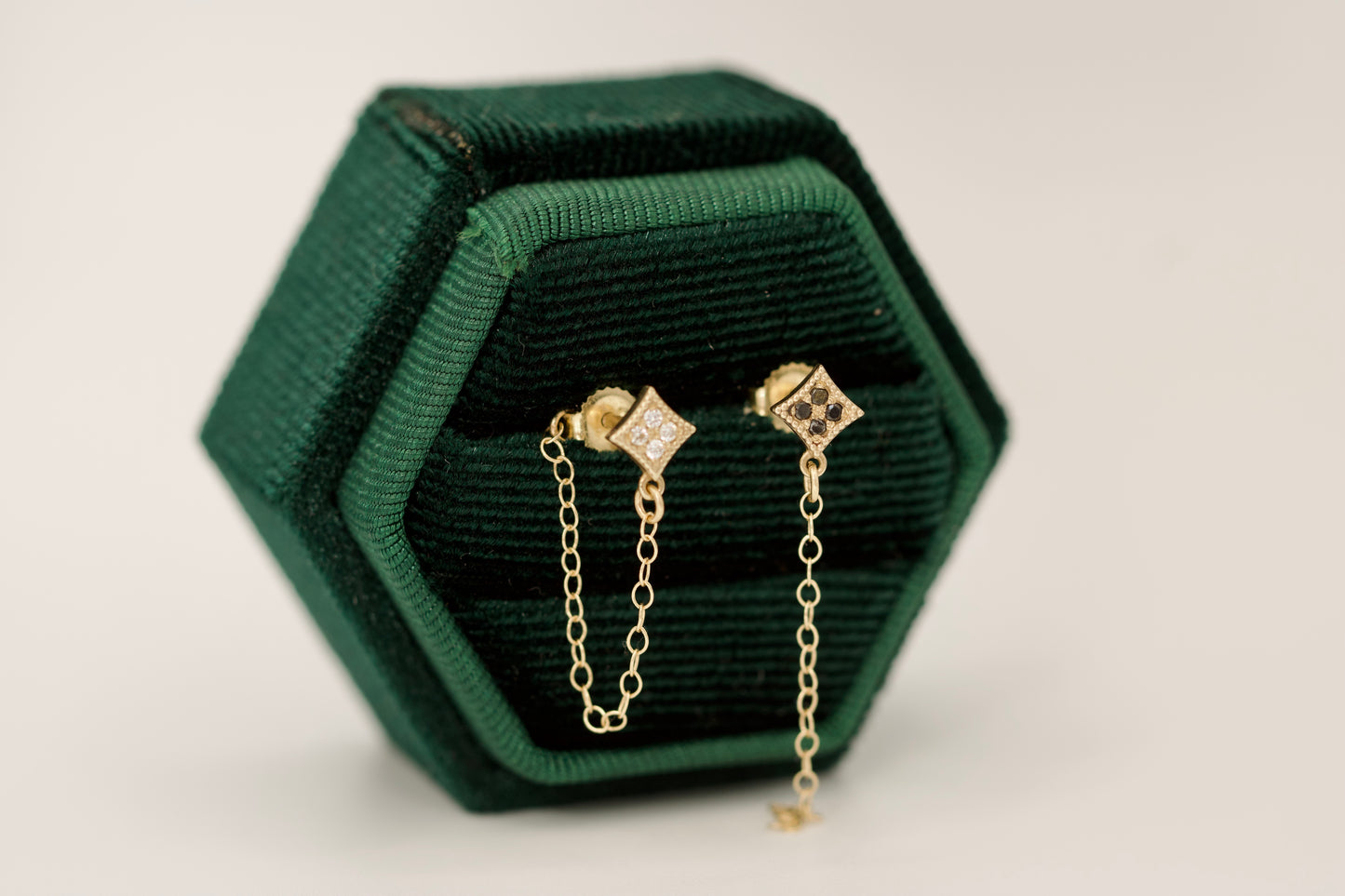 Square Diamond Stud with Chain