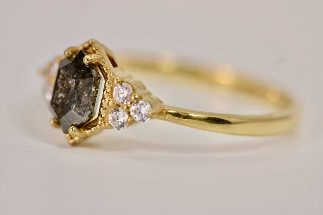 Penelope Ring - Salt and Pepper Hexagon Diamond Ring