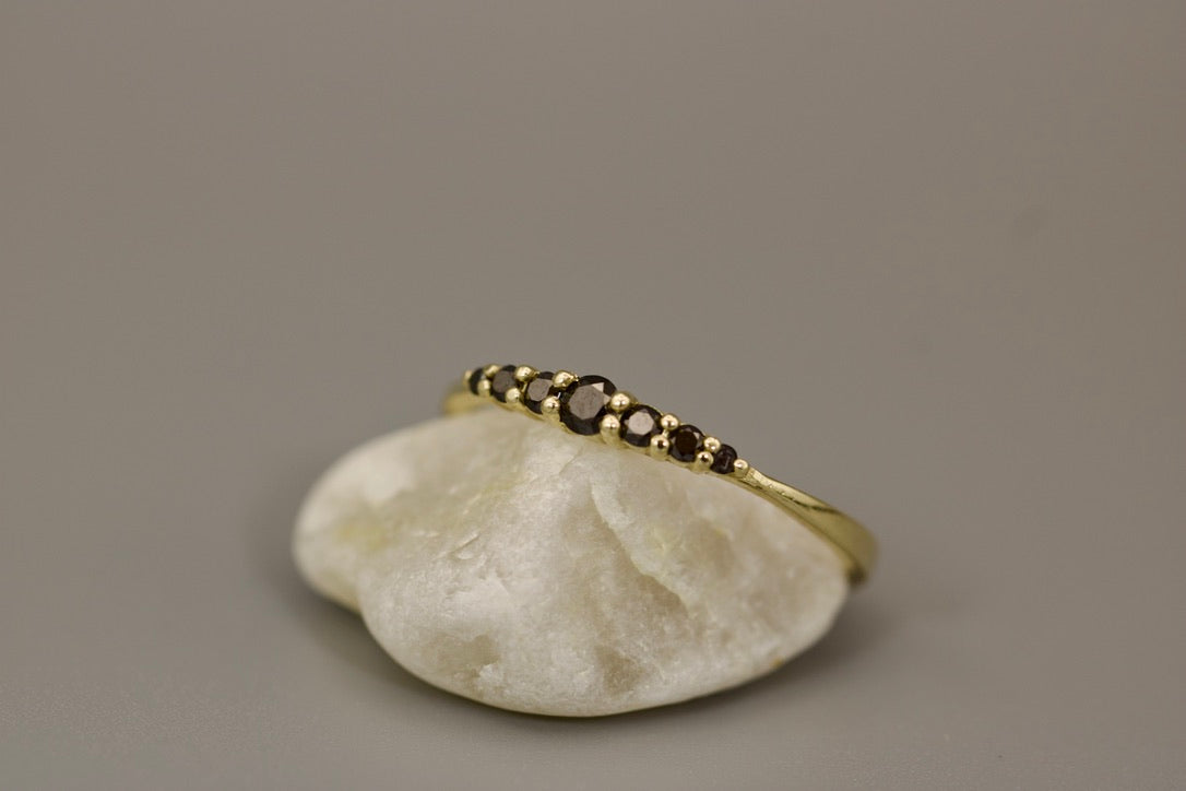 Christina Ring - 7 Black Diamonds Stackable Gold Ring