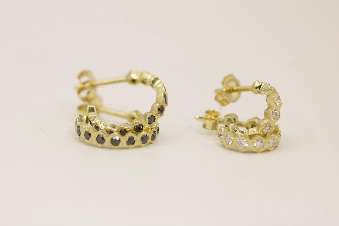 Medium Hexagon Diamond Earrings - Black