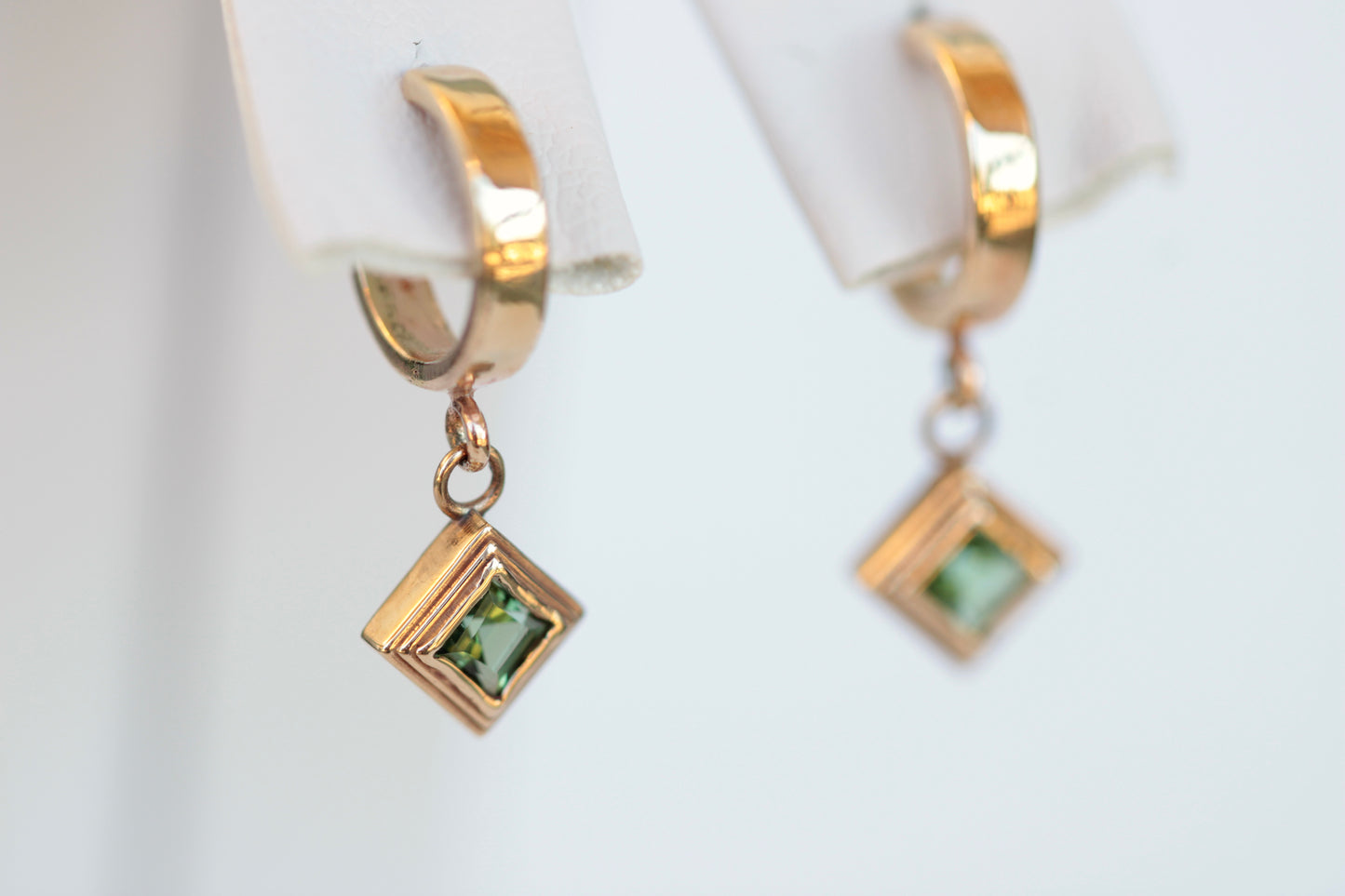 Square Green Tourmaline Dangle Earrings