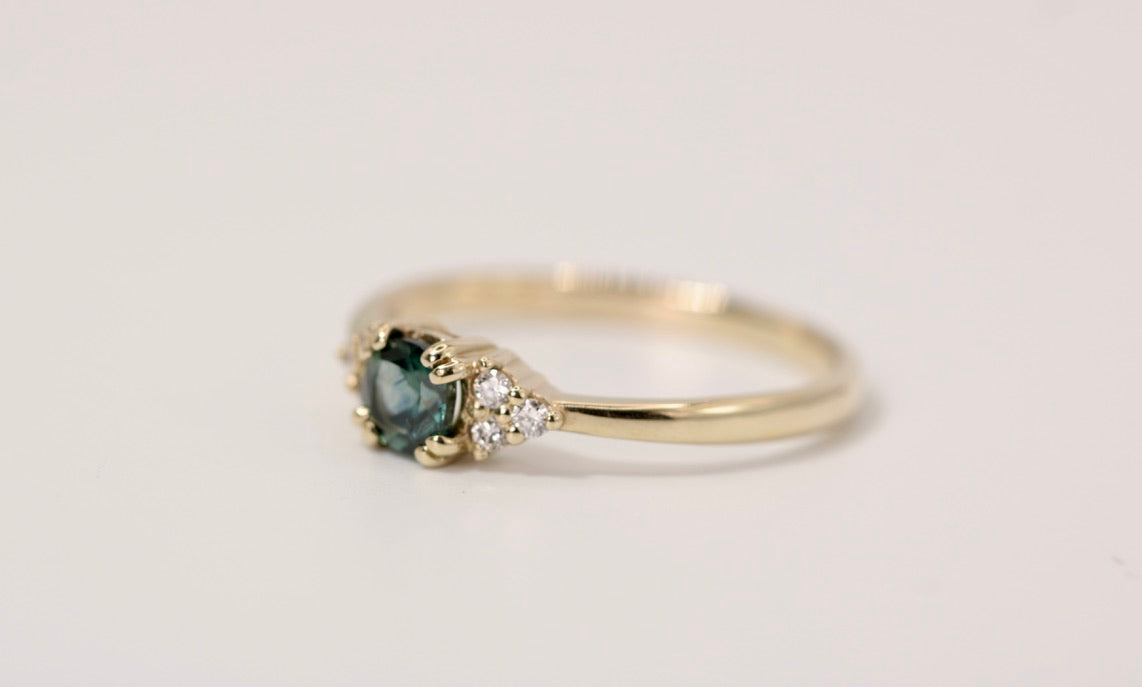 Eva Ring - Montana Sapphire Gold Ring with Accent Diamonds