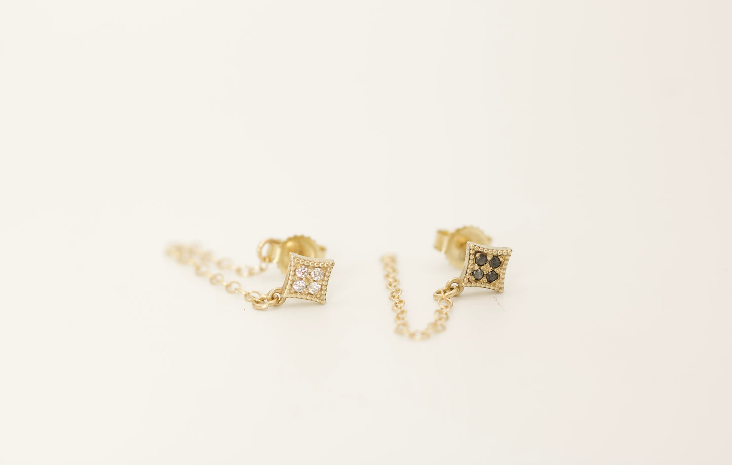 Square Diamond Stud with Chain