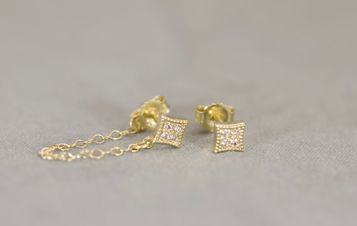 Square Gold Diamond Stud