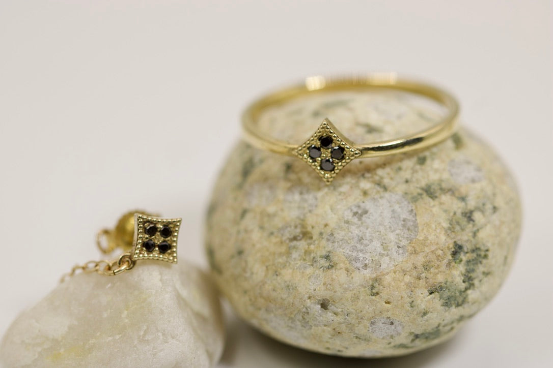 Hanna Ring - Dainty Gold and Black Diamond Ring