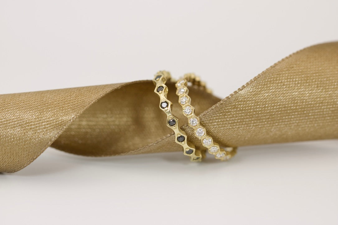 Sophia Ring - Stackable Honeycomb Gold Diamond Eternity Band