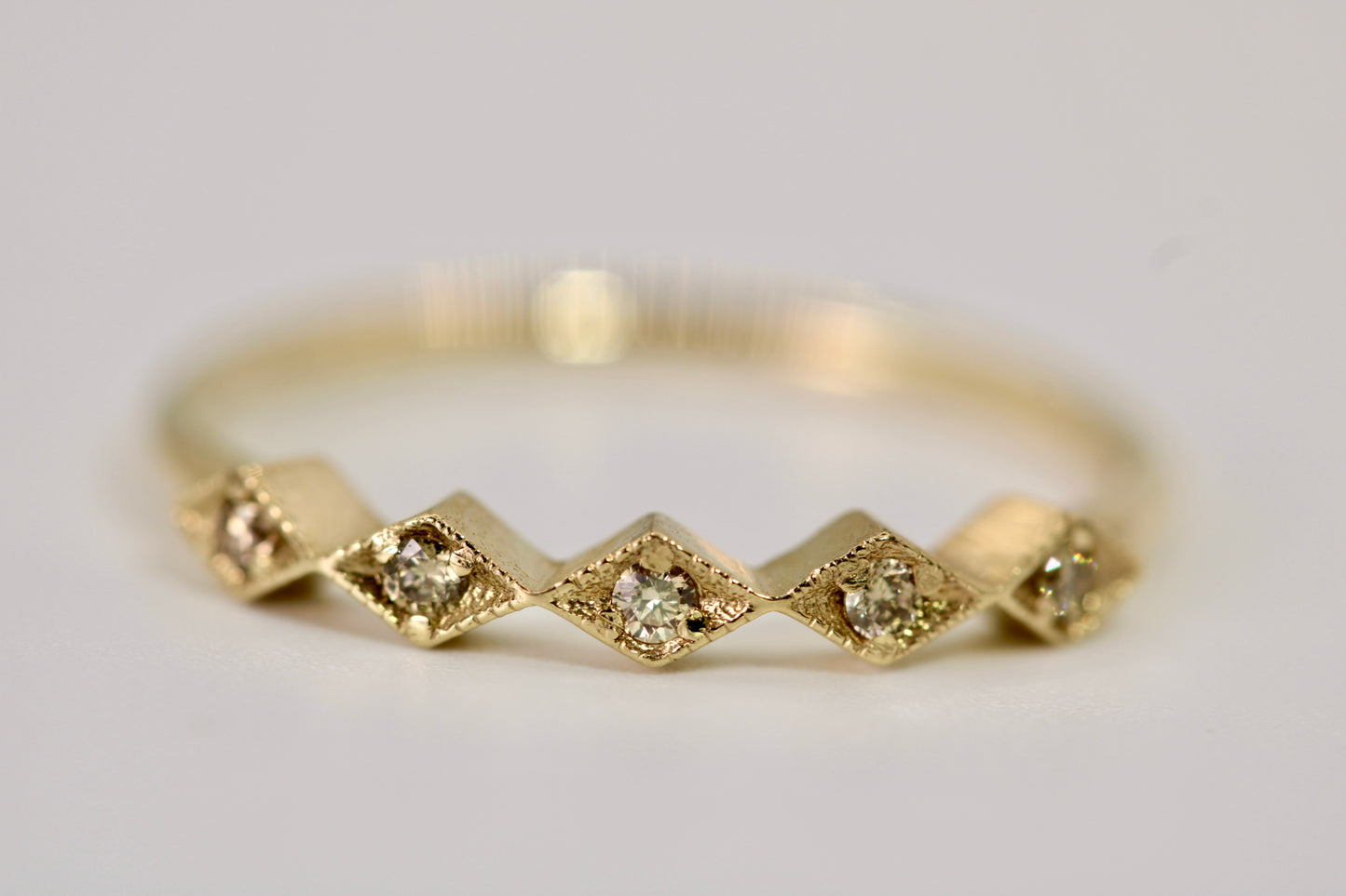 Leah Ring - Stackable Gold Diamond Ring - Rhombus Design