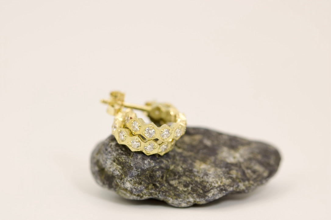 Small Hexagon Diamond Earrings - White