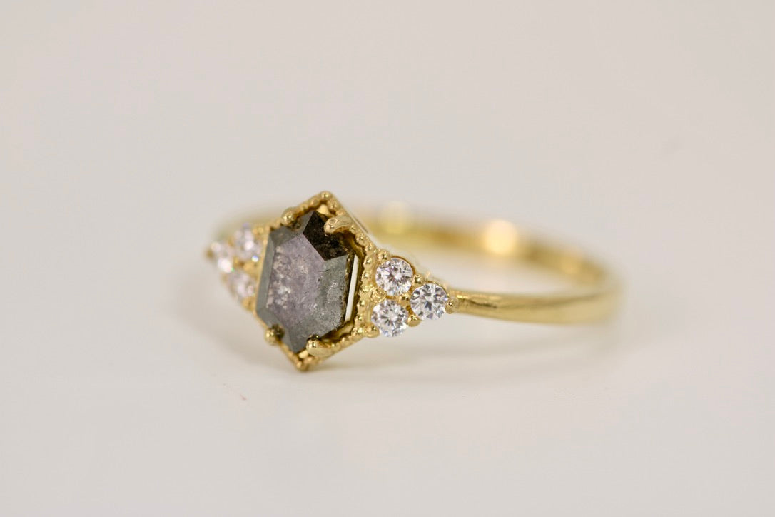 Penelope Ring - Salt and Pepper Hexagon Diamond Ring
