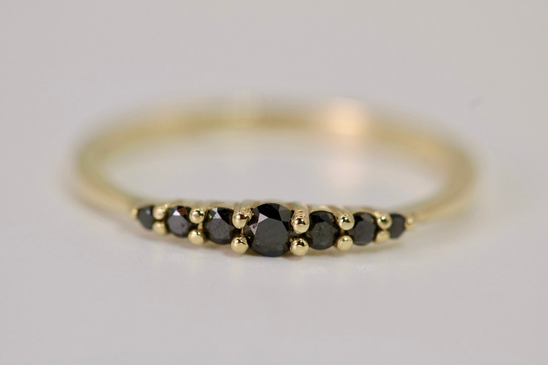Christina Ring - 7 Black Diamonds Stackable Gold Ring