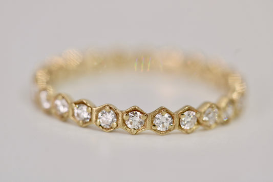 Sophia Ring - Stackable Honeycomb Gold Diamond Eternity Band