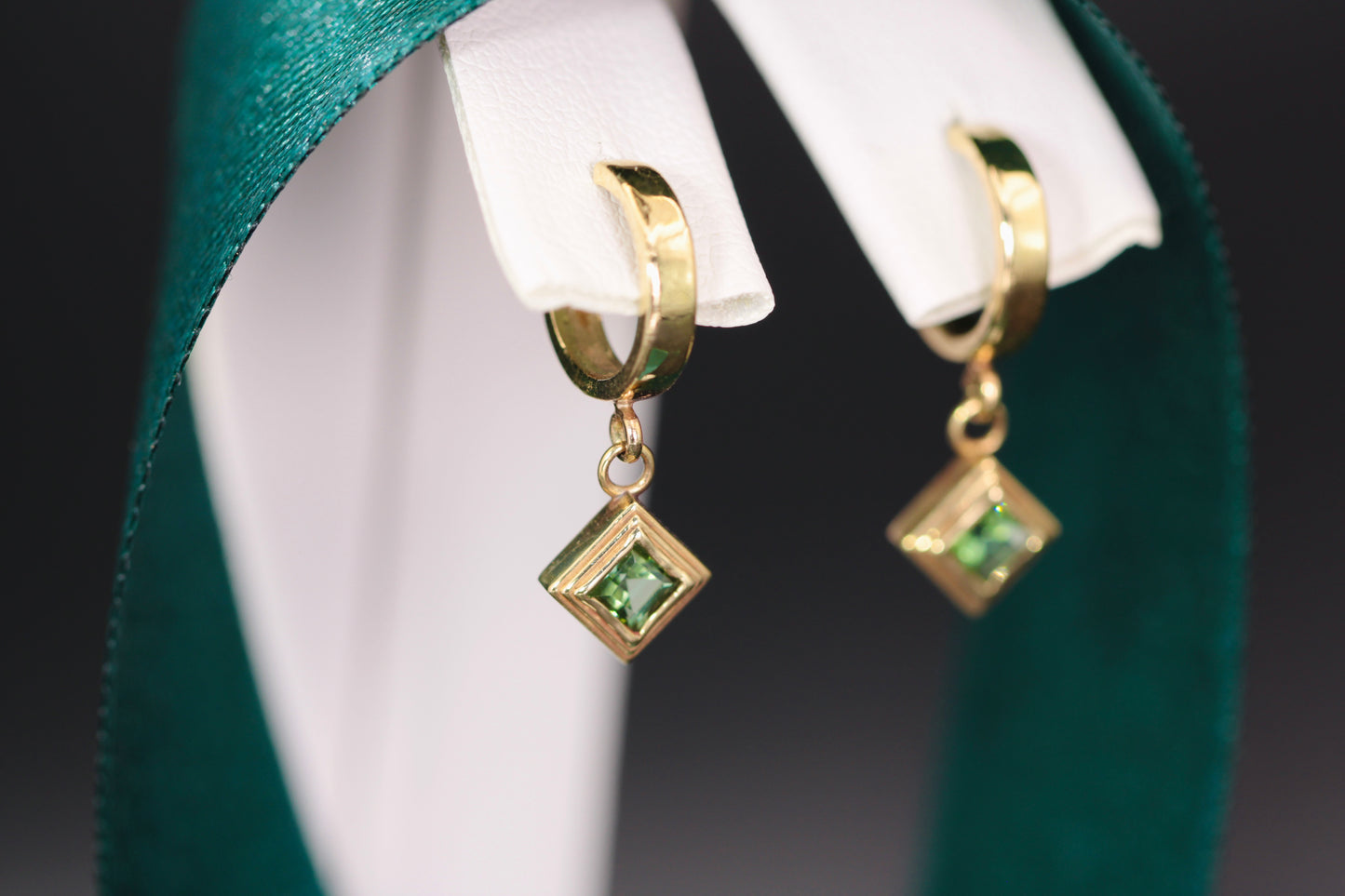 Square Green Tourmaline Dangle Earrings