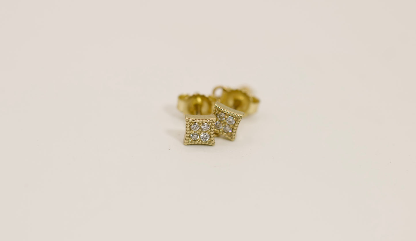 Square Gold Diamond Stud