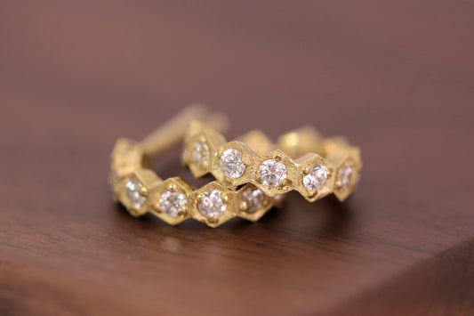 Small Hexagon Diamond Earrings - White