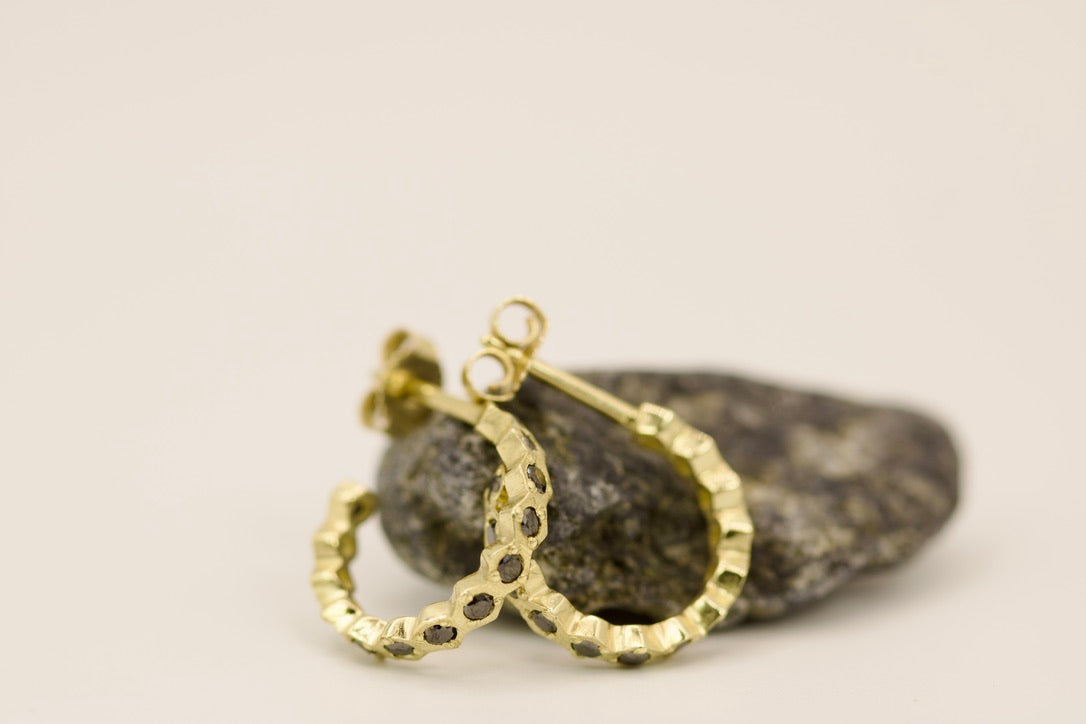 Medium Hexagon Diamond Earrings - Black