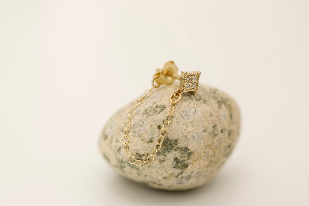 Square Diamond Stud with Chain