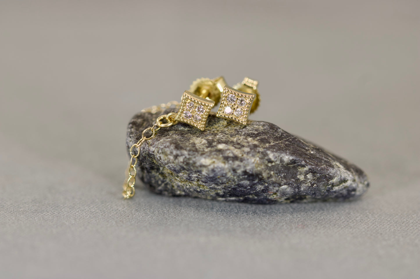 Square Gold Diamond Stud