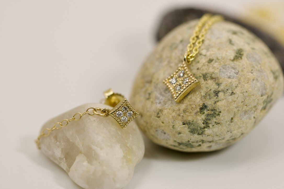 Square Gold Diamond Pendant