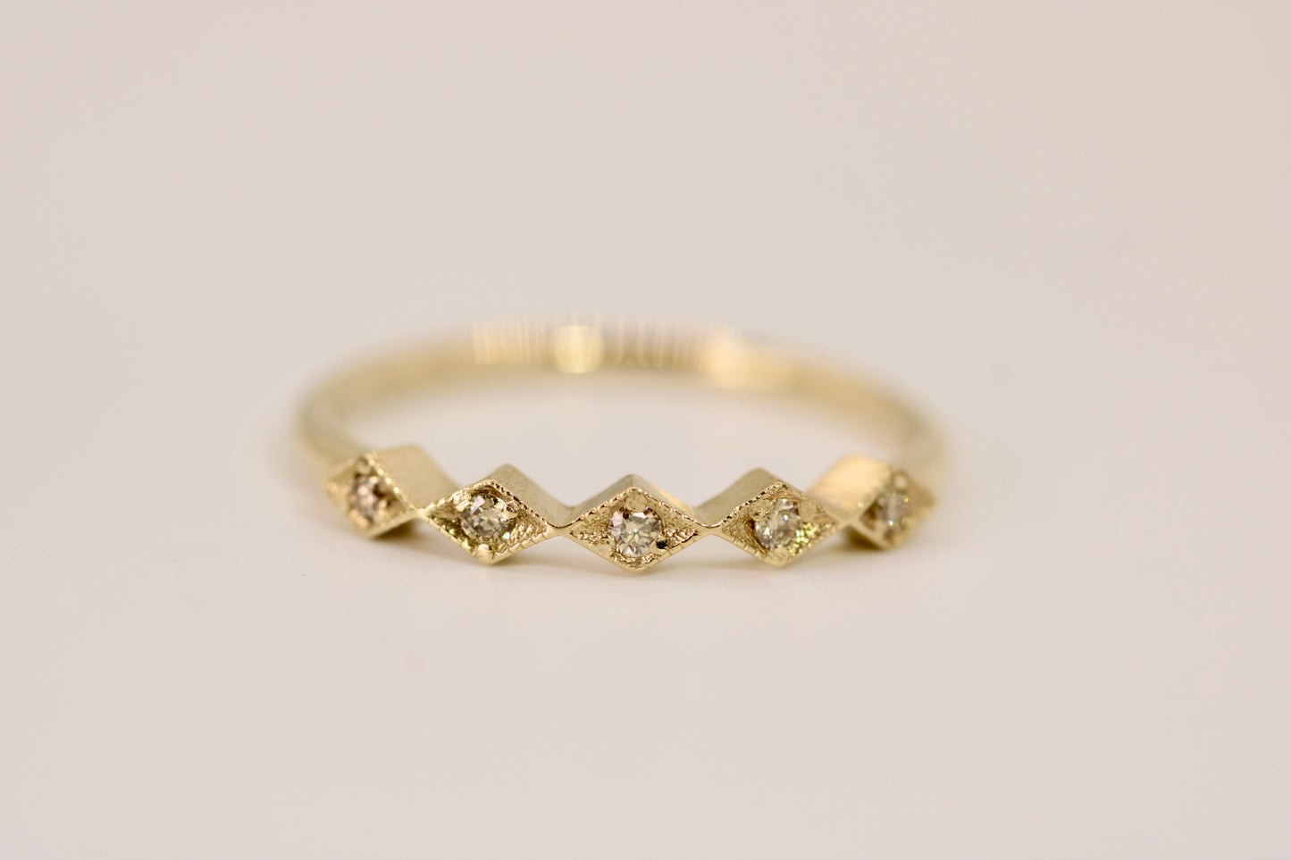 Leah Ring - Stackable Gold Diamond Ring - Rhombus Design