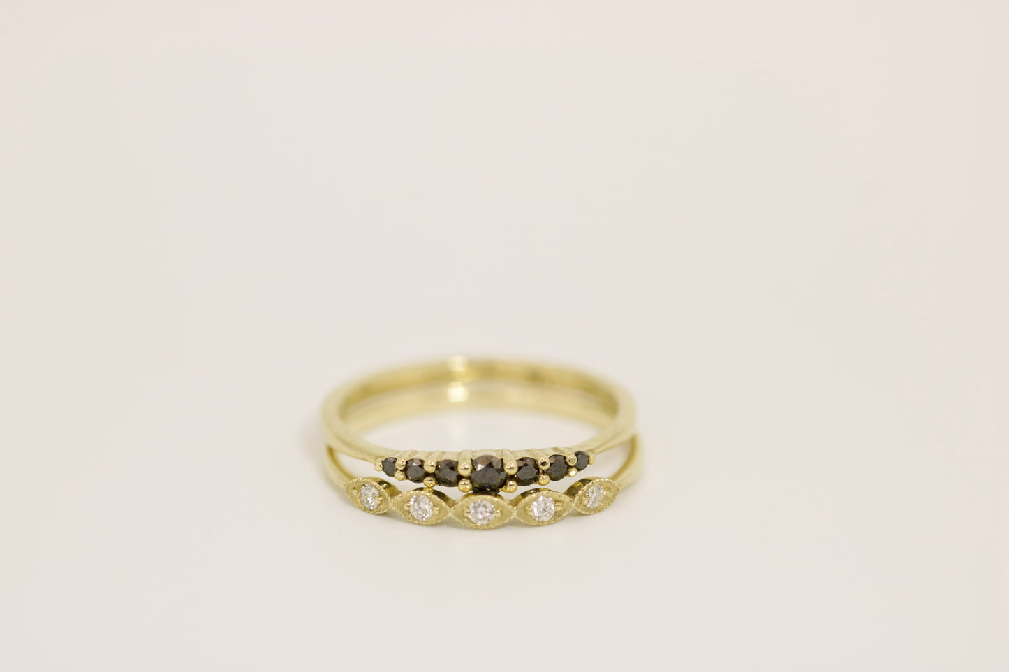 Christina Ring - 7 Black Diamonds Stackable Gold Ring