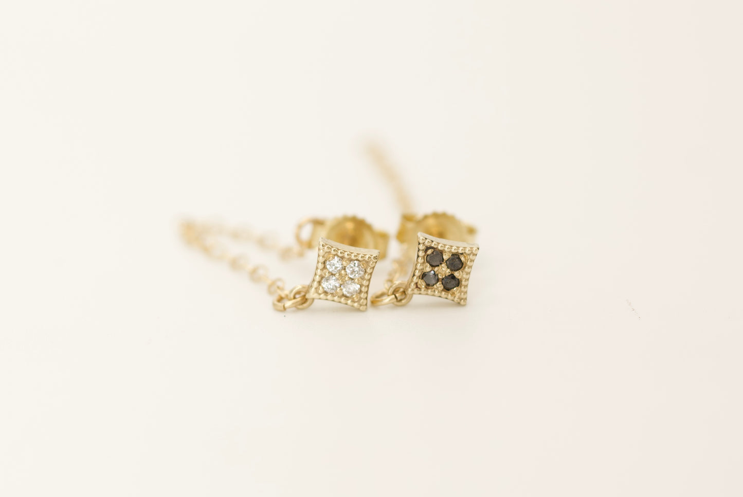 Square Diamond Stud with Chain