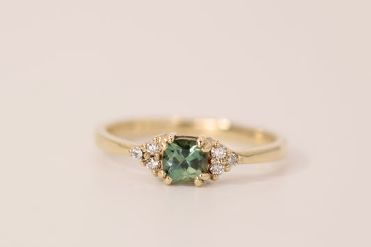 Eva Ring - Montana Sapphire Gold Ring with Accent Diamonds