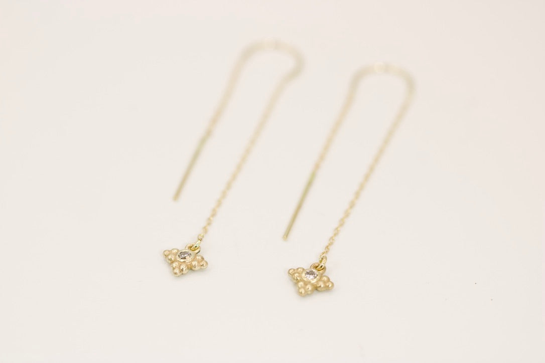 Diamond Chain Dangle Earrings - Three Granules