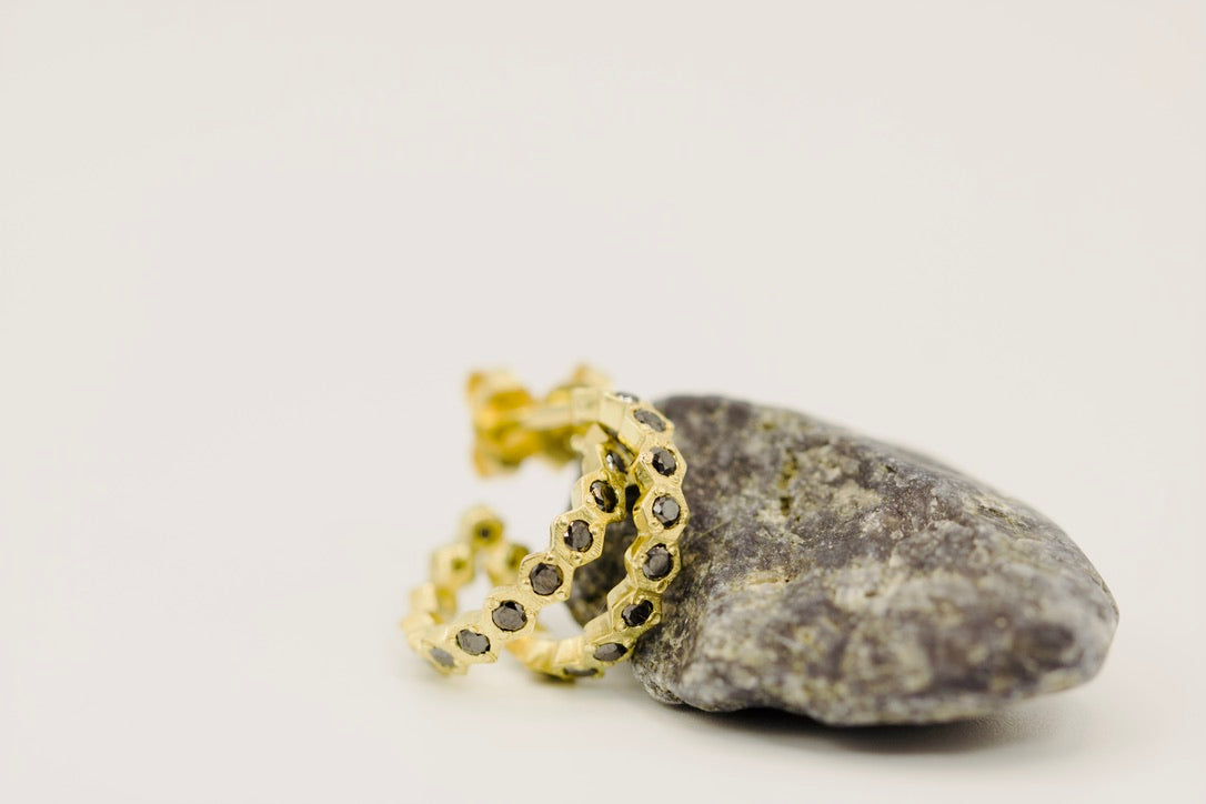 Medium Hexagon Diamond Earrings - Black