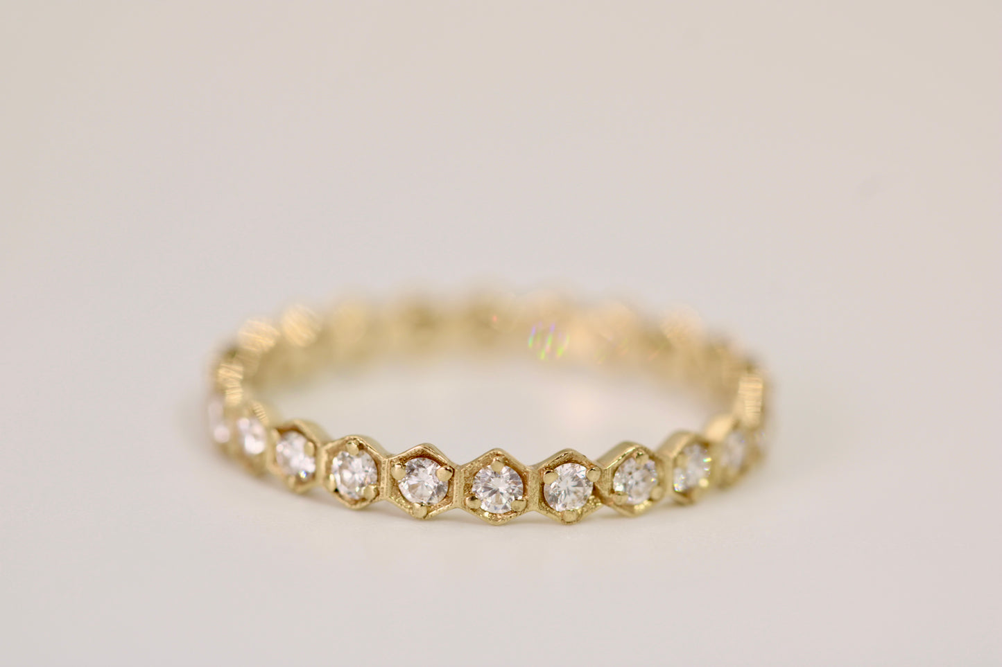Sophia Ring - Stackable Honeycomb Gold Diamond Eternity Band