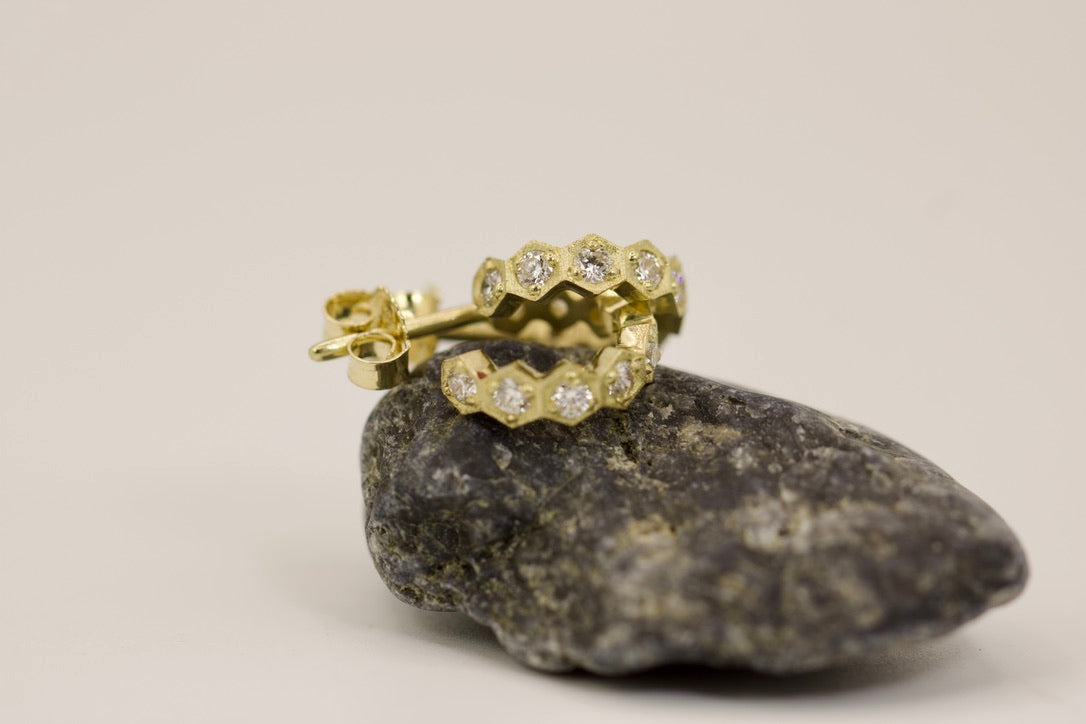 Small Hexagon Diamond Earrings - White