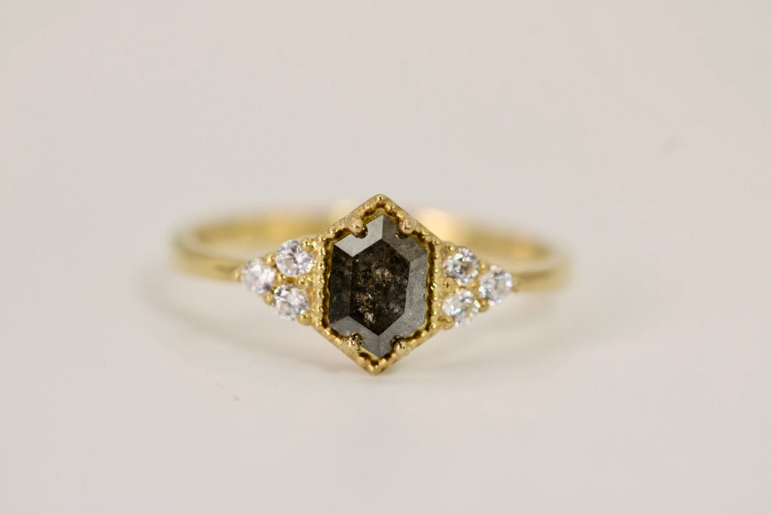 Penelope Ring - Salt and Pepper Hexagon Diamond Ring