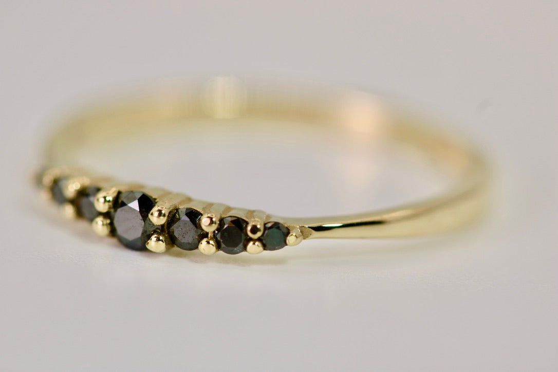 Christina Ring - 7 Black Diamonds Stackable Gold Ring