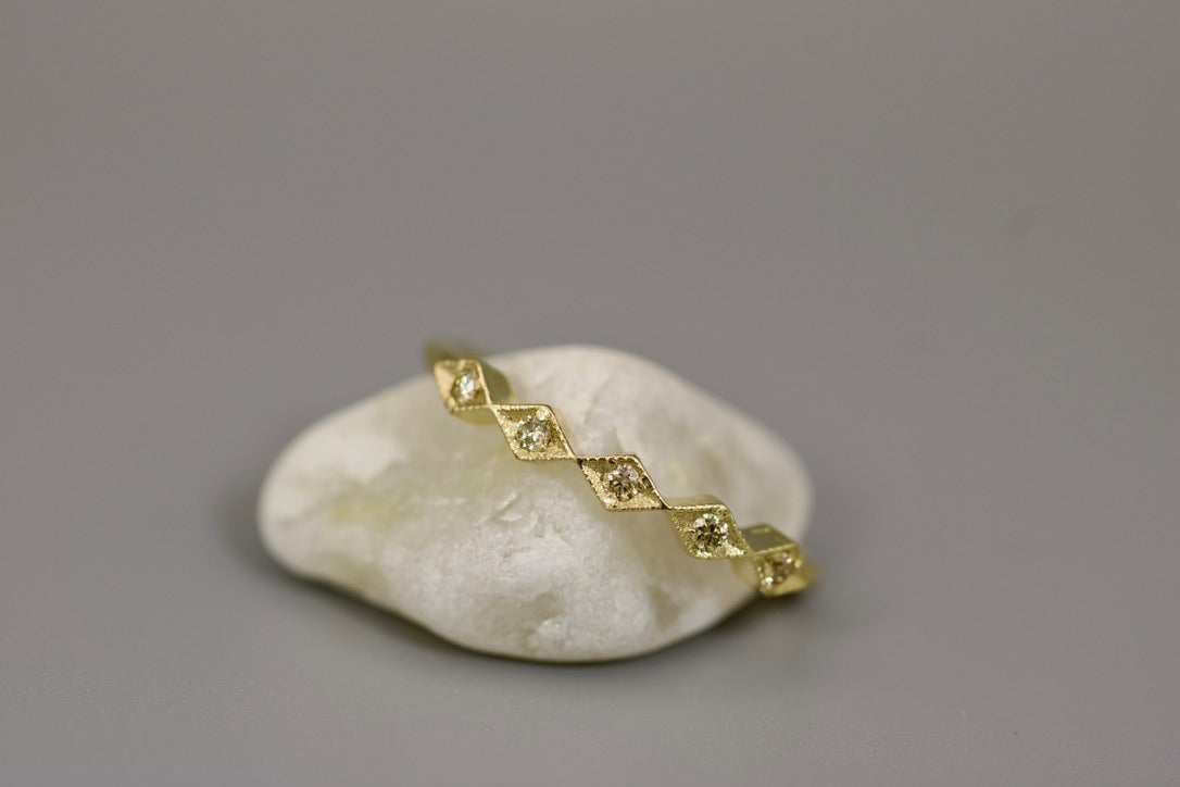 Leah Ring - Stackable Gold Diamond Ring - Rhombus Design