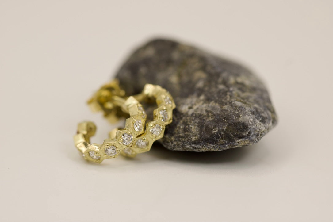 Small Hexagon Diamond Earrings - White