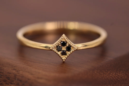 Hanna Ring - Dainty Gold and Black Diamond Ring