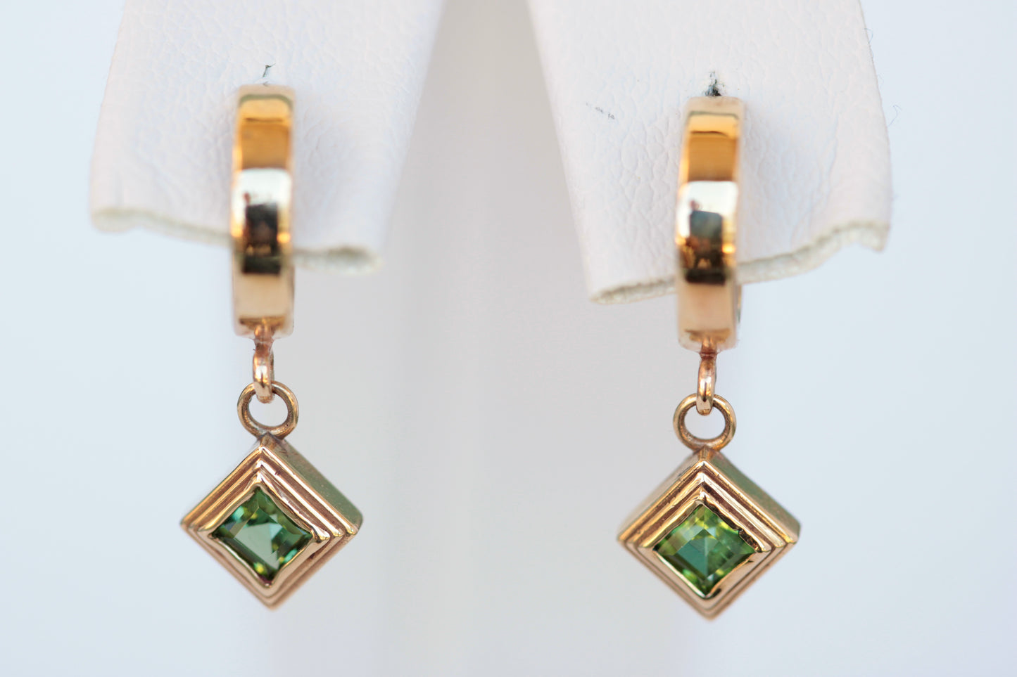 Square Green Tourmaline Dangle Earrings