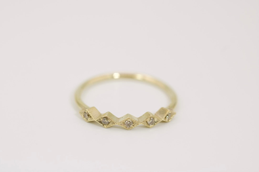 Leah Ring - Stackable Gold Diamond Ring - Rhombus Design