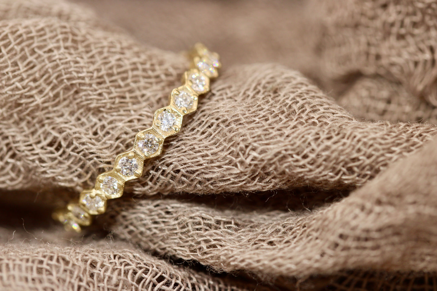 Sophia Ring - Stackable Honeycomb Gold Diamond Eternity Band