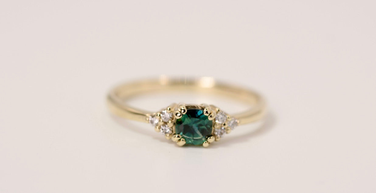 Eva Ring - Montana Sapphire Gold Ring with Accent Diamonds