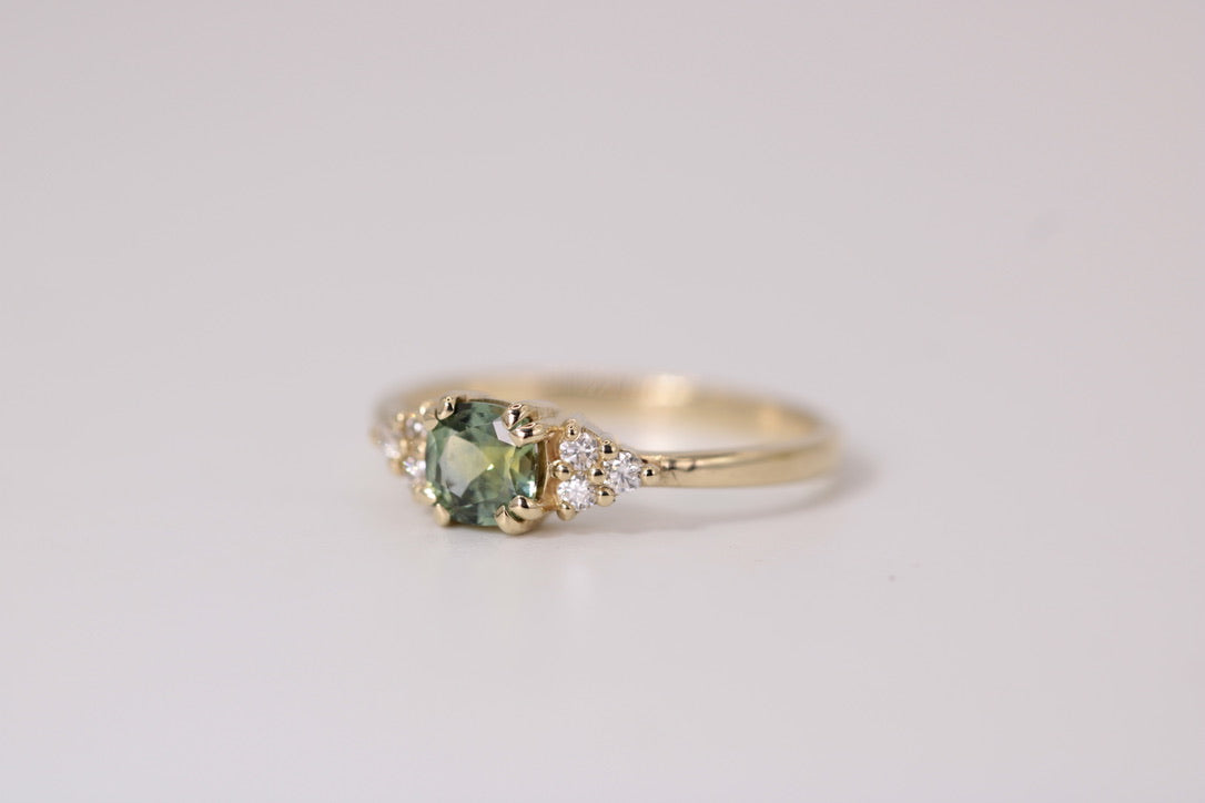 Eva Ring - Montana Sapphire Gold Ring with Accent Diamonds
