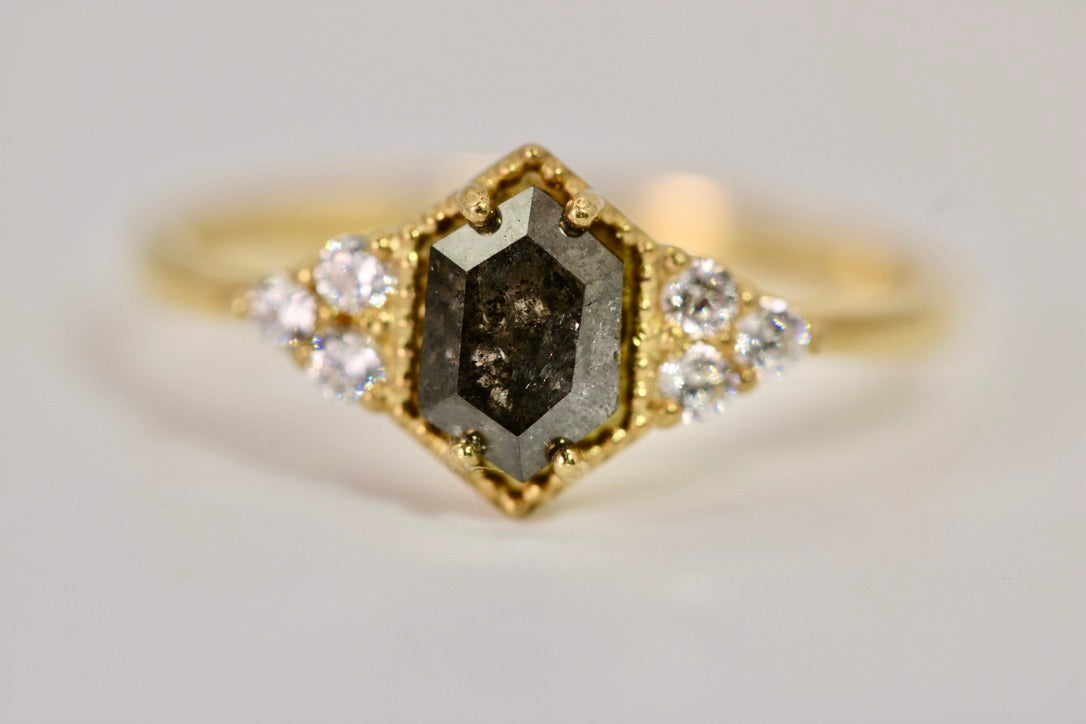 Penelope Ring - Salt and Pepper Hexagon Diamond Ring