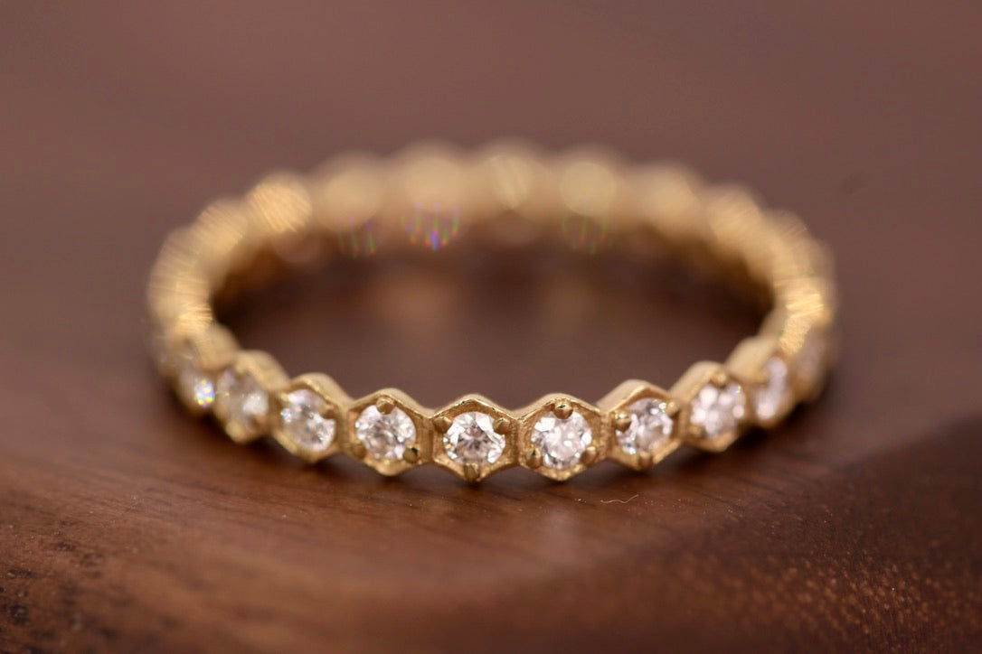 Sophia Ring - Stackable Honeycomb Gold Diamond Eternity Band