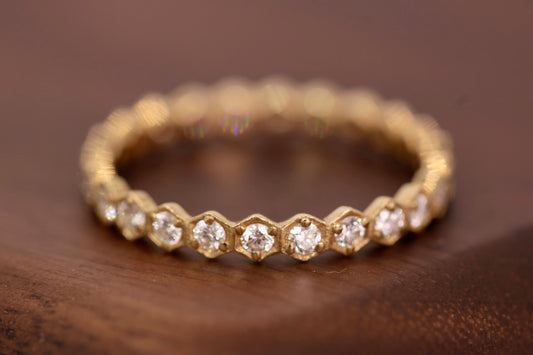 Sophia Ring - Stackable Honeycomb Gold Diamond Eternity Band