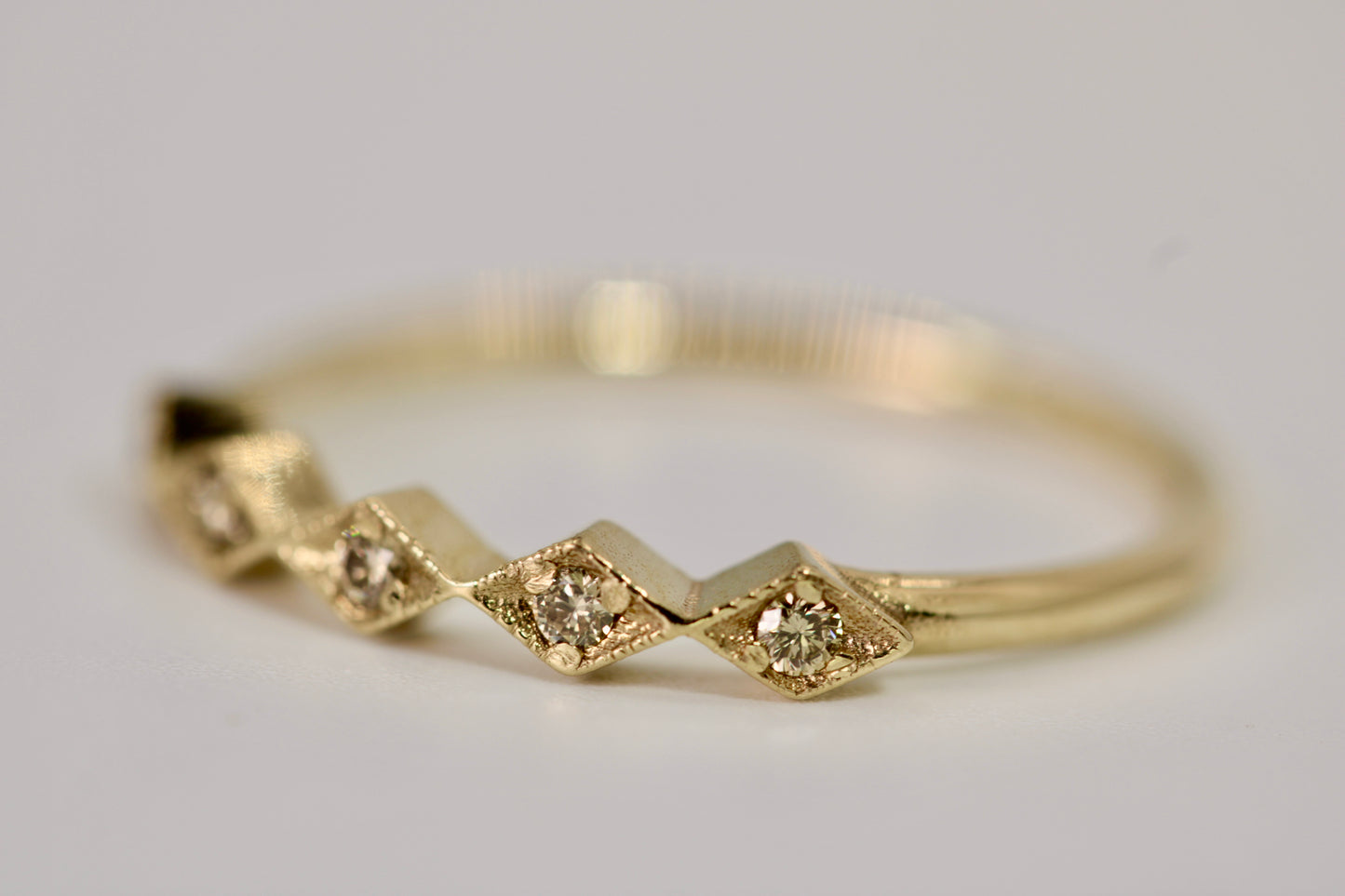 Leah Ring - Stackable Gold Diamond Ring - Rhombus Design