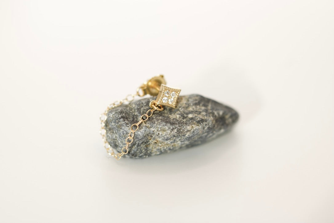 Square Diamond Stud with Chain