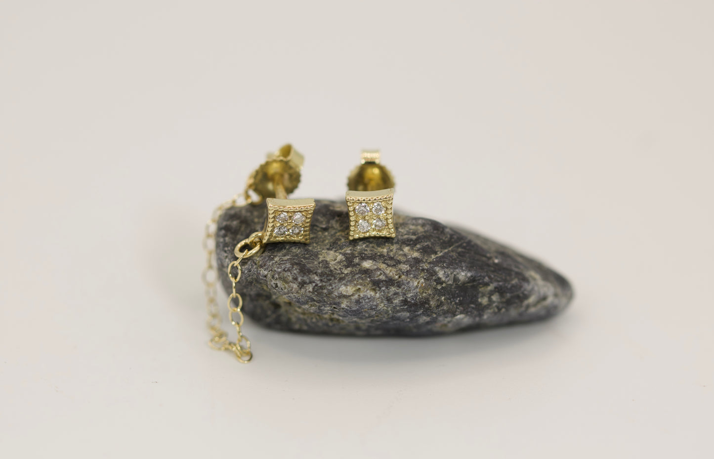 Square Gold Diamond Stud