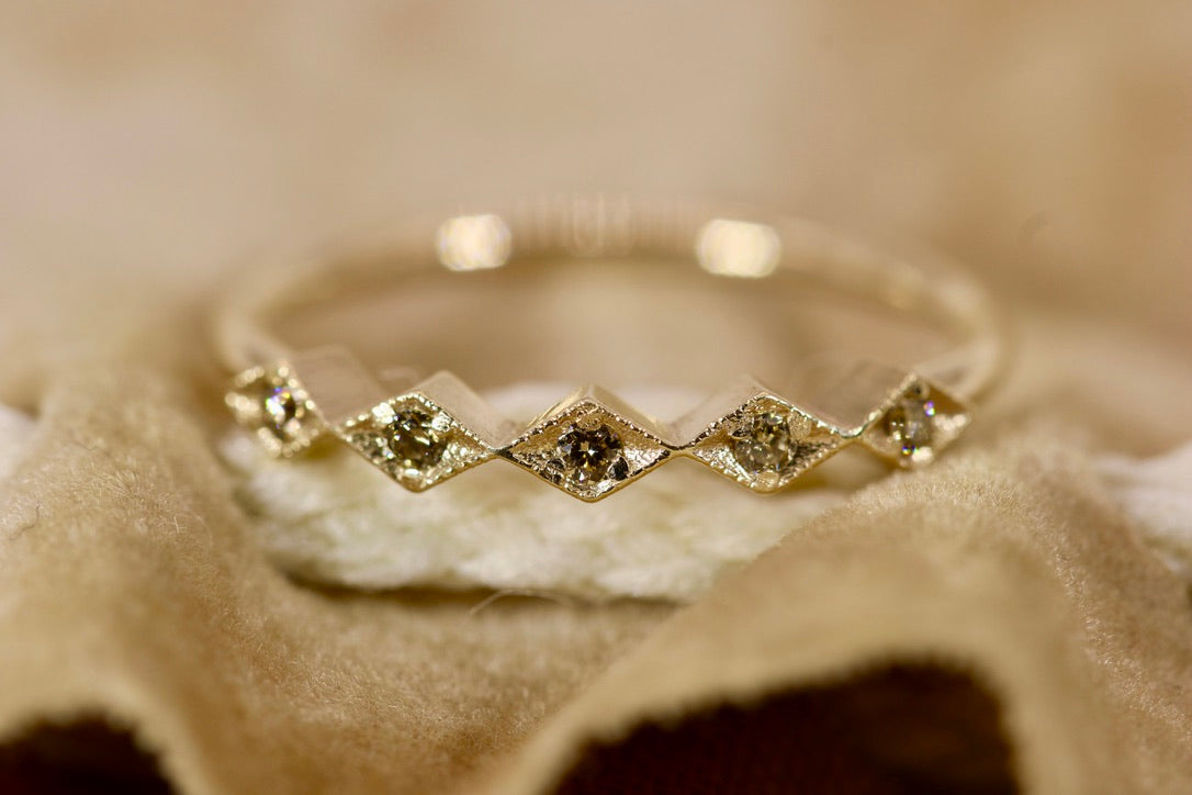 Leah Ring - Stackable Gold Diamond Ring - Rhombus Design