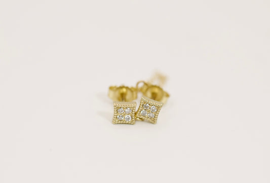 Square Gold Diamond Stud