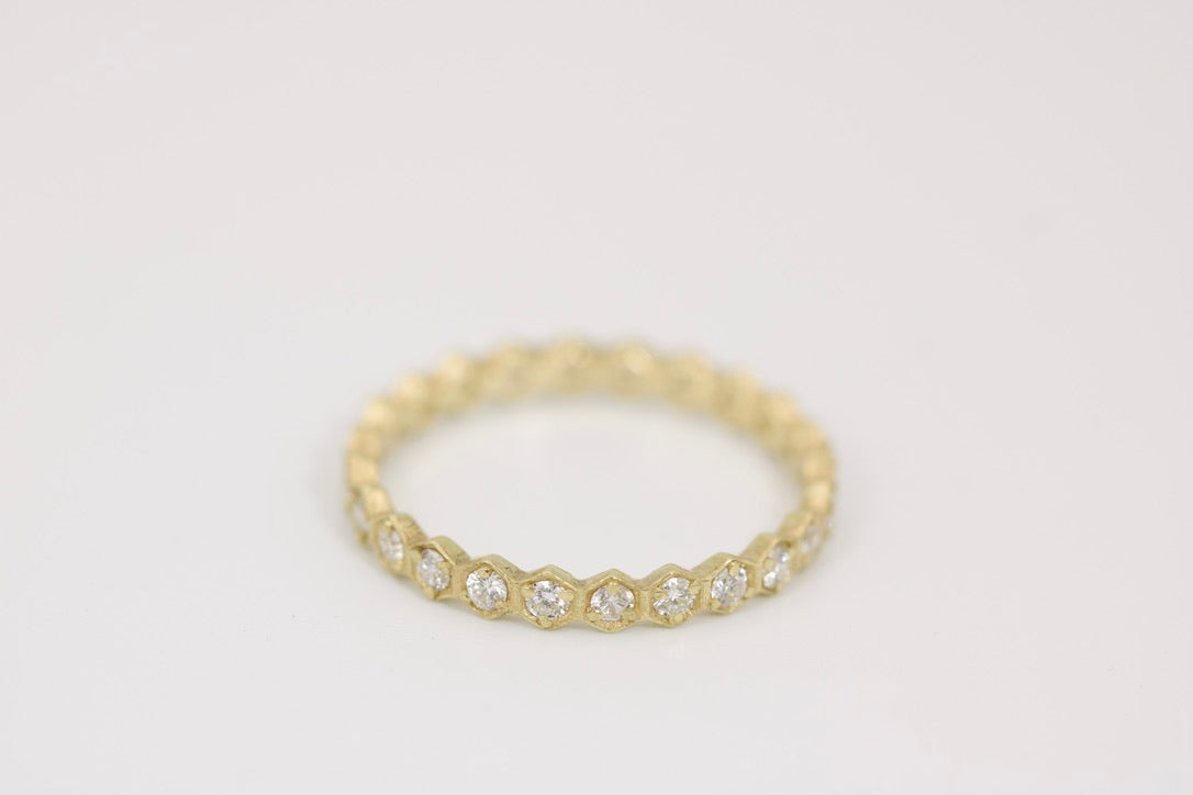 Sophia Ring - Stackable Honeycomb Gold Diamond Eternity Band