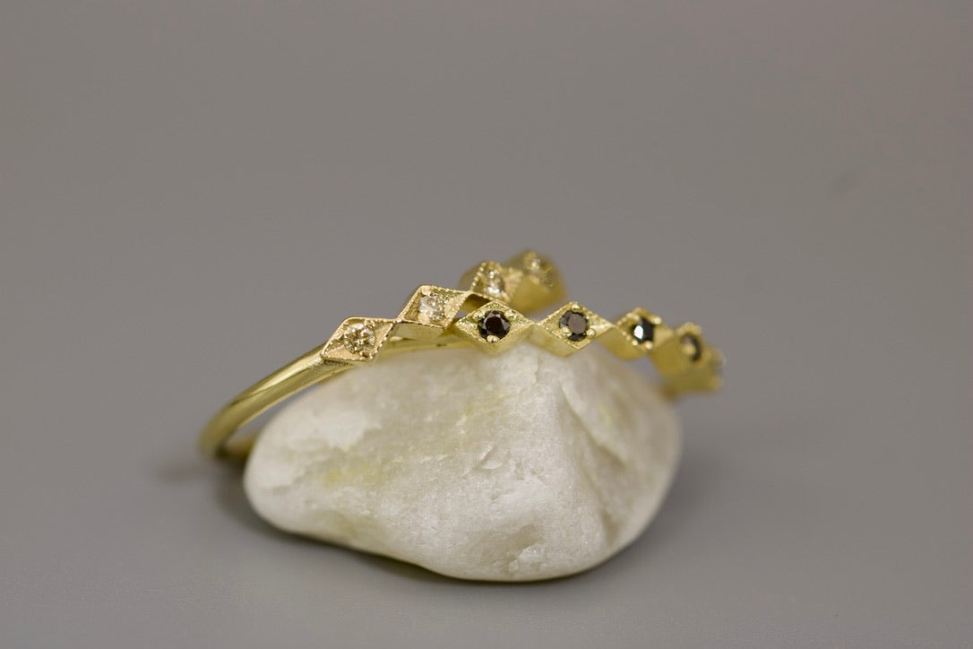 Leah Ring - Stackable Gold Diamond Ring - Rhombus Design